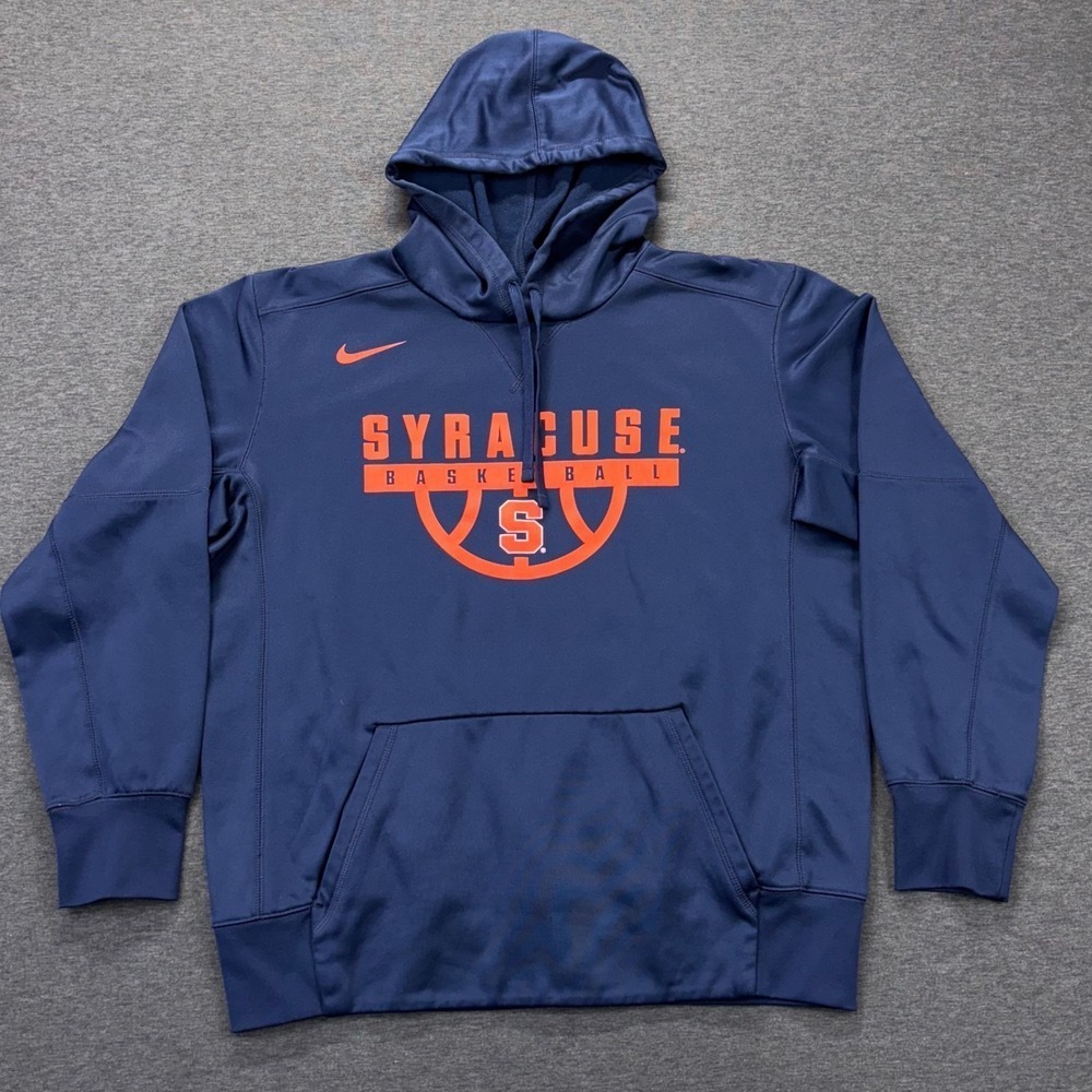Nike Hoodie Mens L Syracuse Basketball Dri-FIT Navy‎ Orange Pullover Therma